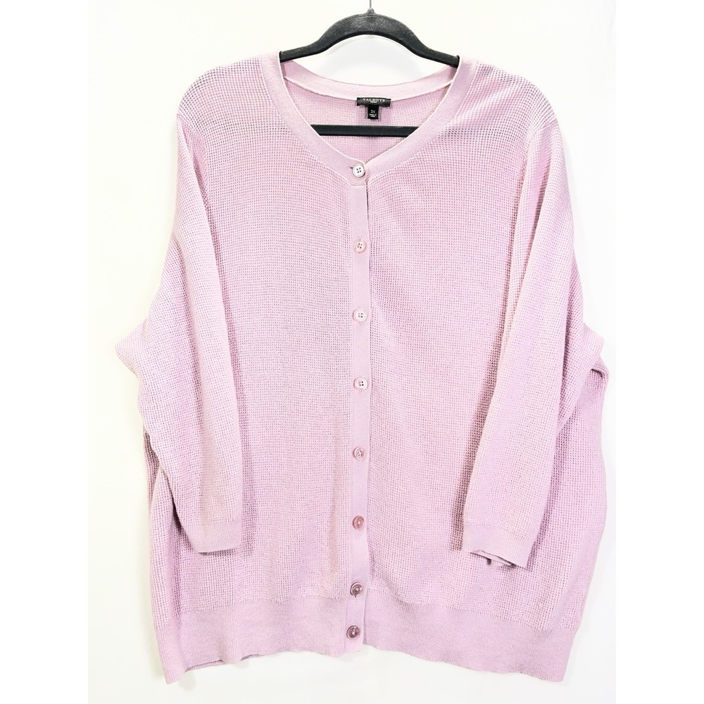 Talbots Cardigan Sweater Womens Size 3X Pink Cotton Button Front Long Sleeves